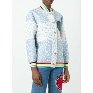 House of Holland Womens Heart Varsity Bomber Jacket Blue US Size 2   K1036